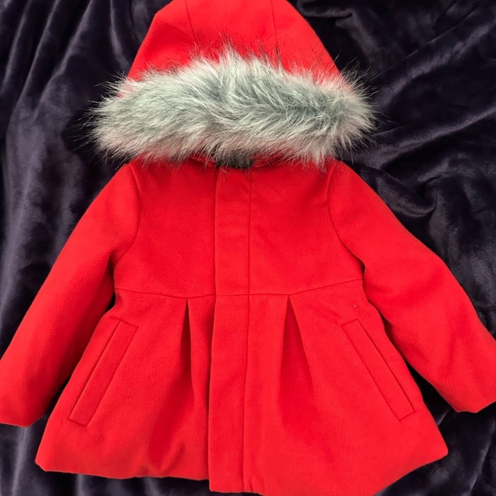 *LIKE NEW* Cat & Jack Red Kids Coat with Faux Fur Hood